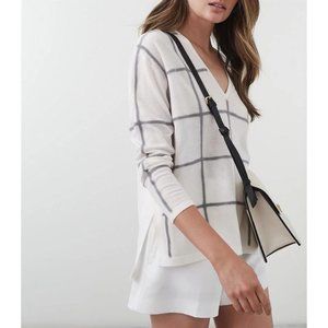 Reiss Alegria Windowpane-check Knitted Sweater White/ Grey Size Small